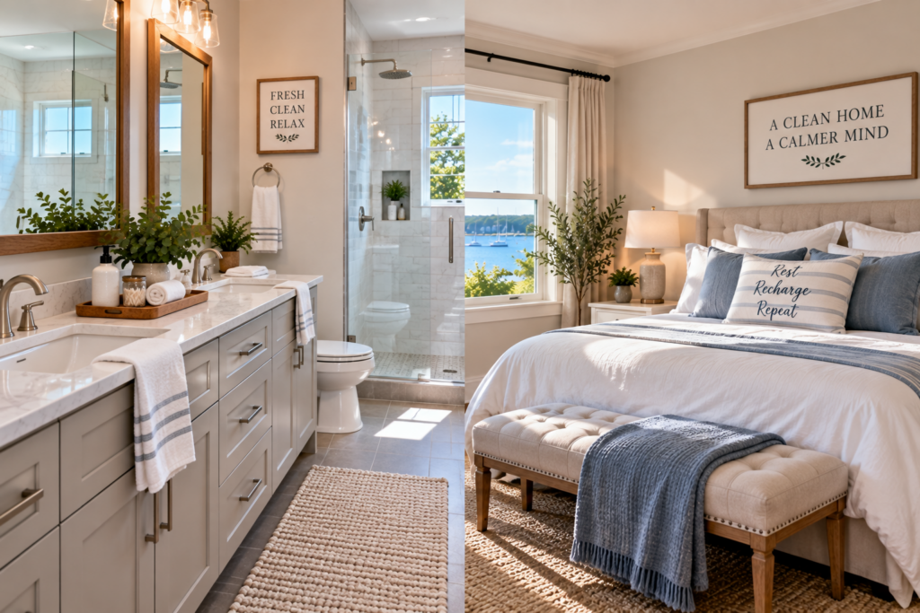 Bedroom and bathroom spaces in a Stratford Connecticut home