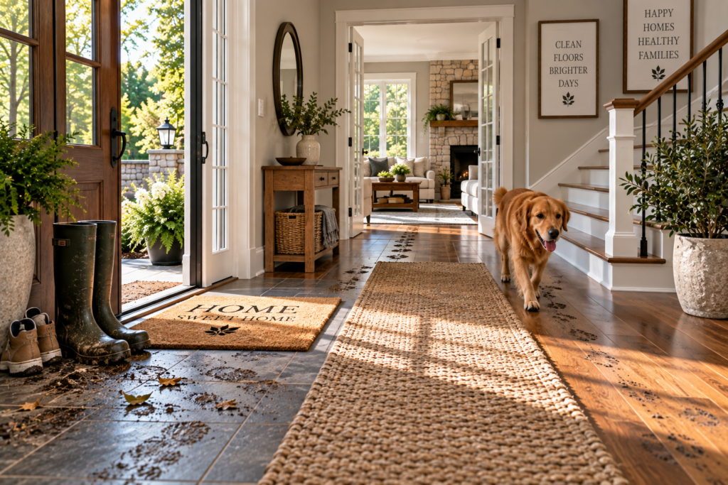 Floors rugs and interior travel paths in a Weston CT home