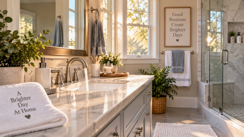 Morning bathroom routines and frequently used surfaces in Trumbull CT