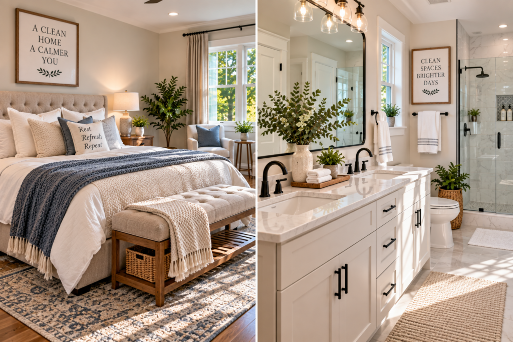 Bedroom and bathroom spaces in a Shelton Connecticut home