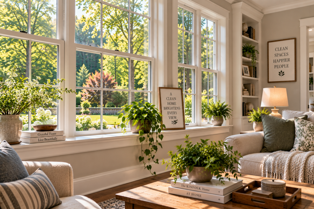 Windows sills and wooded outdoor views in a Weston Connecticut home